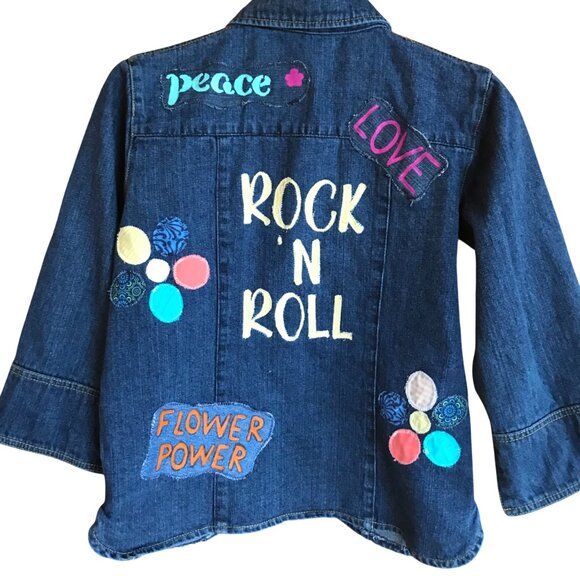 Painted Jean Jacket, Size Medium: Upcycled Denim Shirt, Rock and Roll Hippie Top - Picture 4 of 9